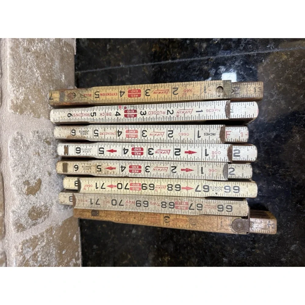 8 Lufkin Folding Ruler Red End Vintage Antique Engineer Brick Mason Extension‎